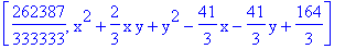 [262387/333333, x^2+2/3*x*y+y^2-41/3*x-41/3*y+164/3]
